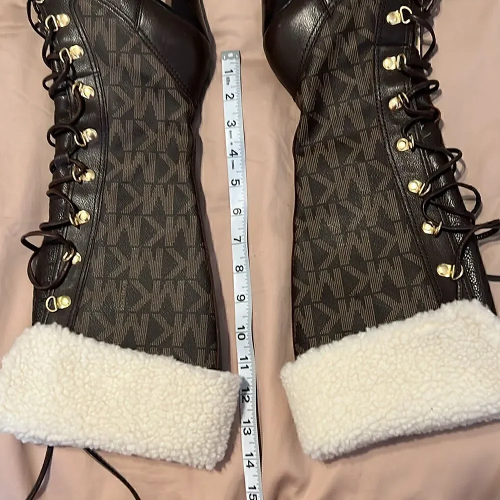 Michael Kors sz6.5 lace up brown leather boots w/removable faux fur tops EUC